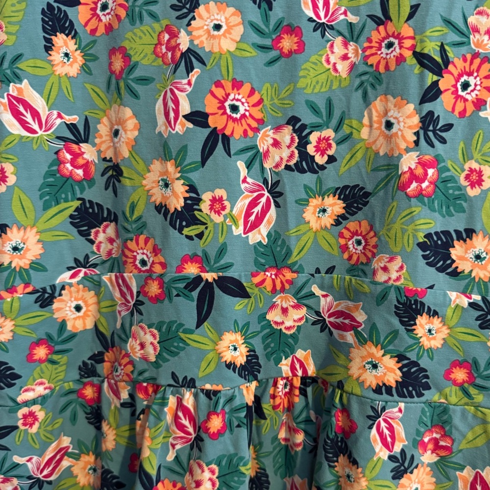 Lands End Faux Wrap V-Neck Short Sleeve Dress Green Tiny Floral Print - Picture 10 of 10